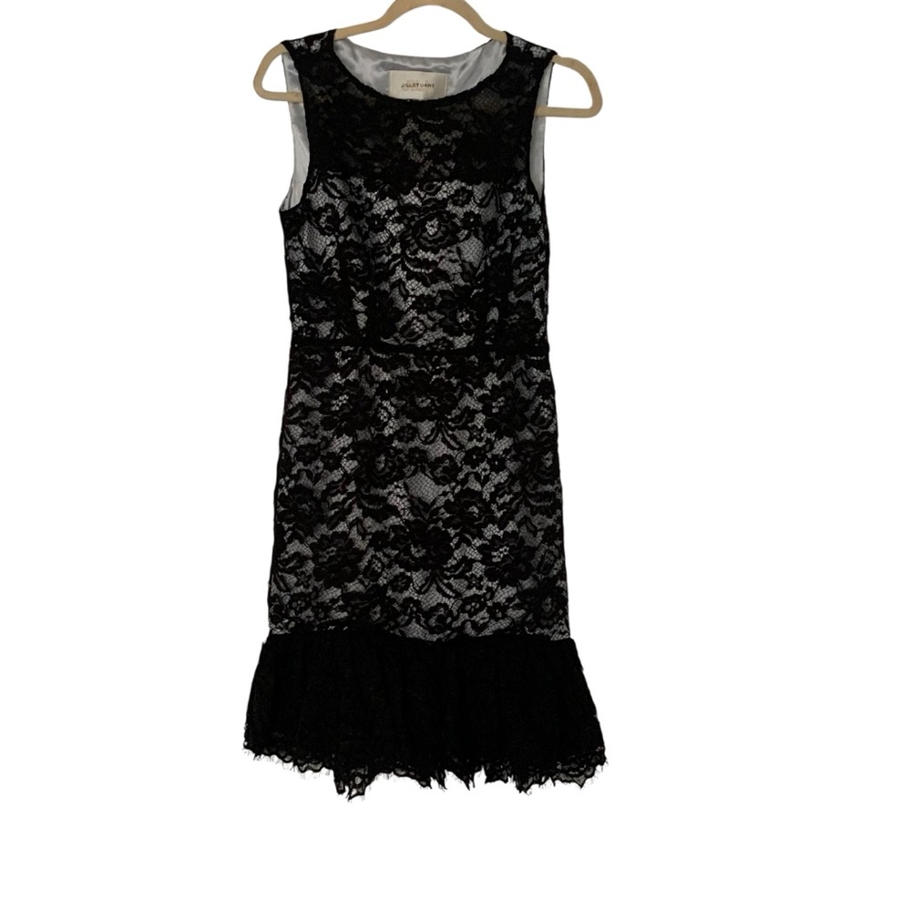 NWT Jill Stuart Black & Baby Blue Lace Ruffle Hem Sleeveless Party Mini Dress